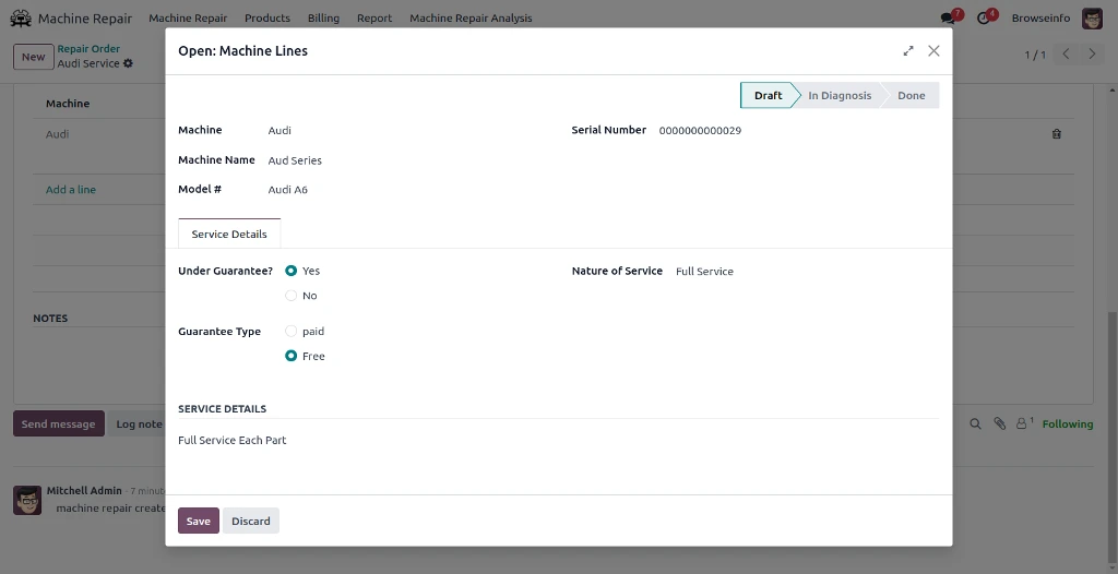 Machine Service Details