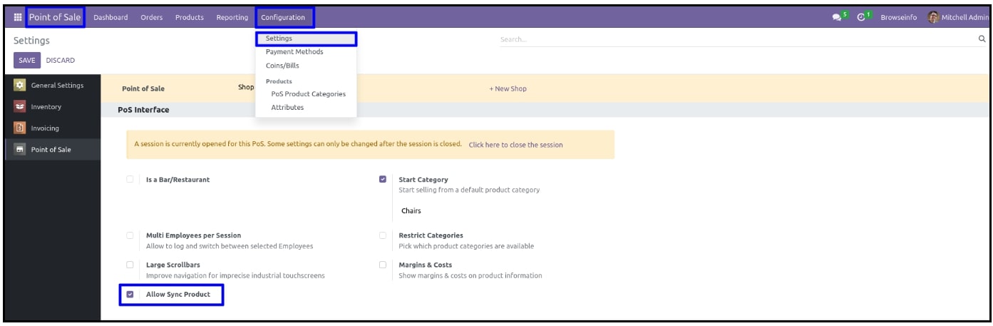 POS Configuration for Allow Sync Product