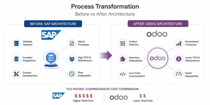 TCO Matrix: before vs after odoo transformation