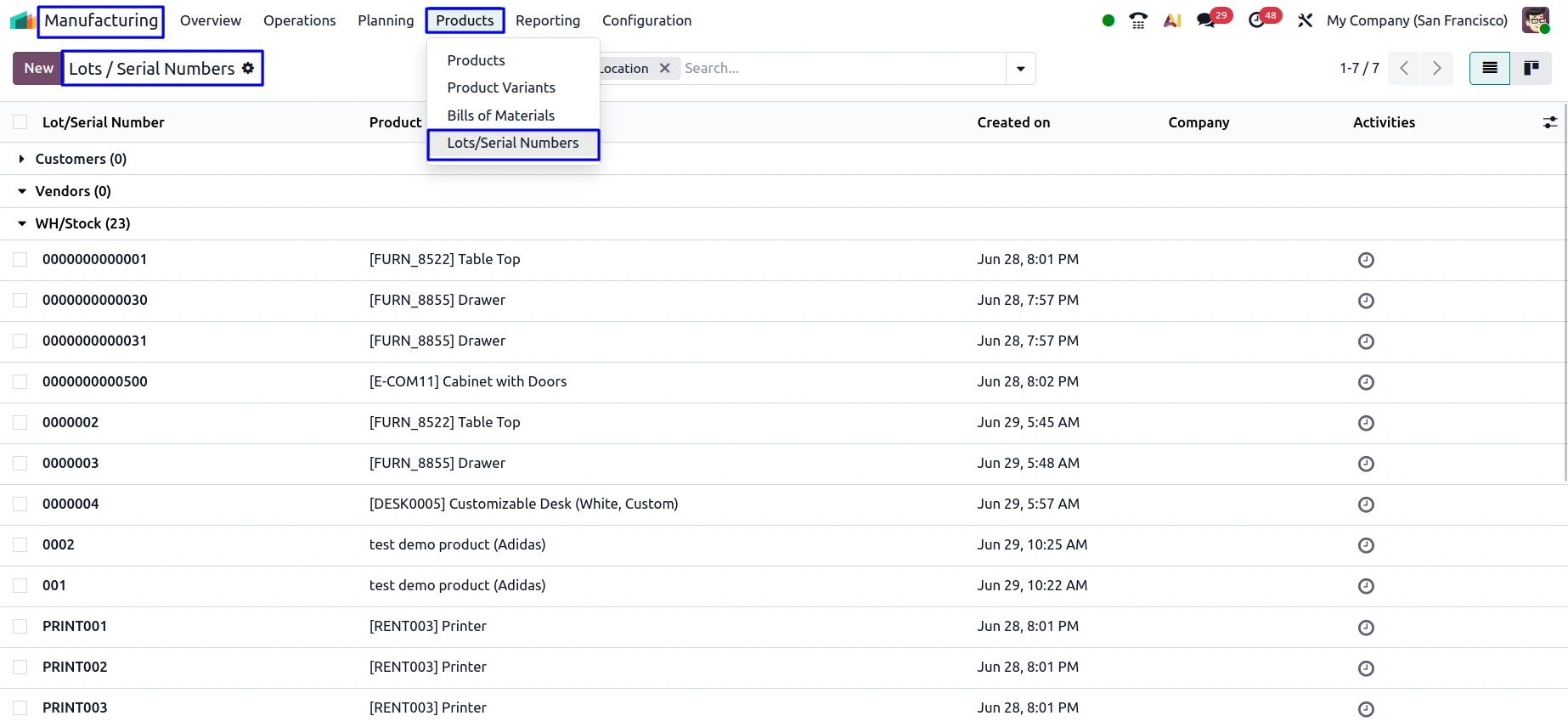 Traceability in Odoo Manufacturing